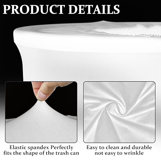 Tanlade 32 Gallon Stretch Trash Can Spandex Cover Outdoor Waste Garbage Can Spandex Covers for Indoor Kitchen Outdoor Round Waste Container Bin, Without Trash Bin(White,2 Pcs)