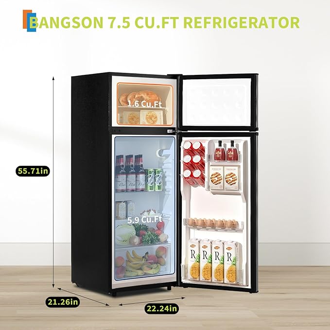 PioneerWorks 7.5 Cu.Ft Refrigerator with Freezer, 2 Door Fridge, 7 Settings Temperature Adjustable, Large Capacity, Food Storage or Cooling drinks,for Apartment,Bedroom,Dorm and Office