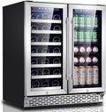 Phiestina Wine and Beverage Refrigerator, 30 inch Dual Zone Wine Fridge with Glass Door 33 Bottles & 100Cans, Built-in or Freestanding Beer Drink Wine Cooler with Blue LED Light