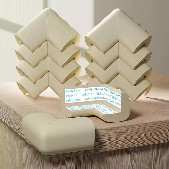 Baby Proofing Edge & Corner Protectors, 1 Roll White Foam L-Shape Self-Adhesive Bumper Strip, Soft Shock-Absorbent Wall & Furniture Safety Bumpers for Nursery, Kitchen, Fireplace, Table, Desk