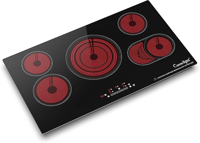 36″ Built-In Electric Cooktop – 5 Burner Ceramic Glass Stove, 9200W High Power, Precise Touch Control, 9 Heat Levels, Child Lock, Timer & Residual Heat Indicator, 220–240V Hard-Wired