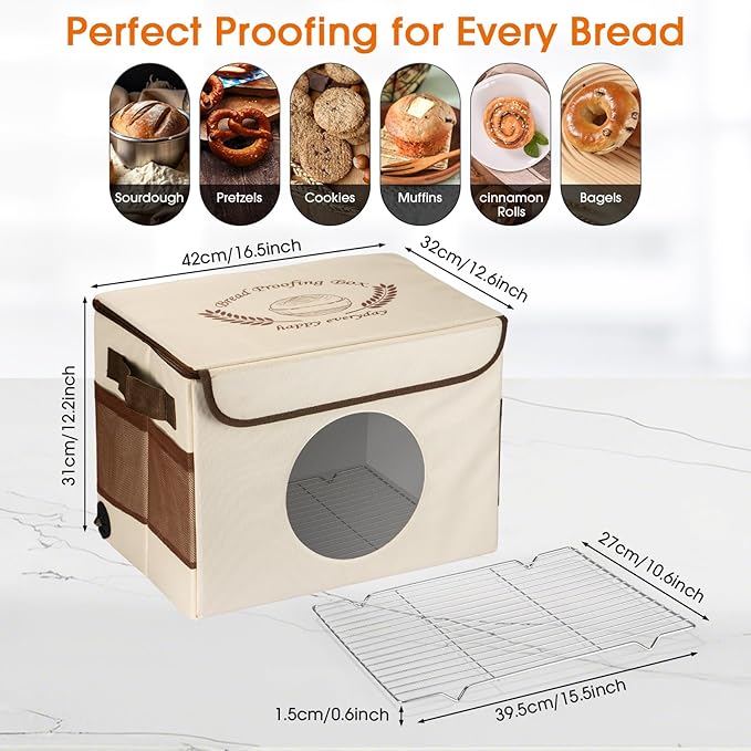 Bread Proofing Box with 86-113℉ Temp Control & 24H Timer, Dough Proofer with Metal Rack, Proofing Box for Sourdough, Bread Baking, Pizza, Yogurt, Kombucha, Space-Saving