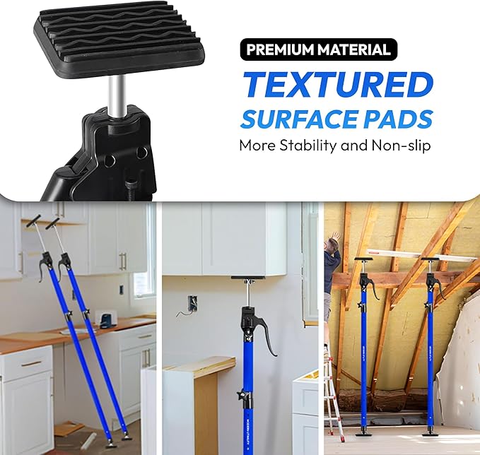 Adjustable Cabinet Jacks for Installing Cabinets (45.3-114.2 Inches 4 Pack) Heavy Duty 200 lb Metal Quick Support Rod & Third Hand Support System with Swivel Non-Slip Pads for Drywall and Ceilings.