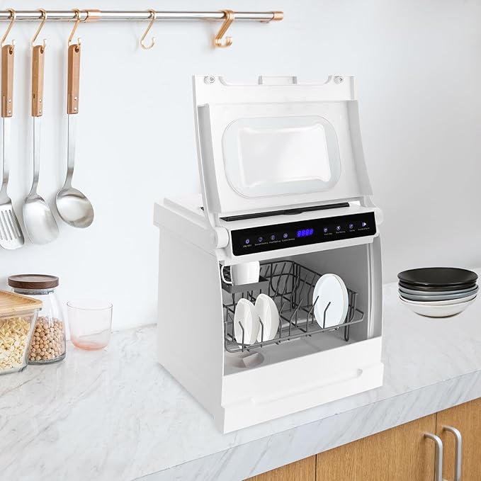 Countertop Dishwasher Portable with 6 Programs, 5L Built-in Water Tank, 161.6℉ High-Temp for Apartments, Dorms and RVs