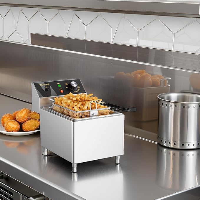 TANGME Deep Fryer with Single Basket, 1750W Electric Countertop Fryer 12.7Qt Heavy Duty Large Commercial Deep Fryers with Lid and High Legs for Restaurant, UL Certified