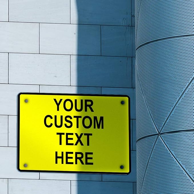 Aluminum Weatherproof Metal Sign Multiple Sizes Custom Personalized Text Here Yellow Black Caution Horizontal Street Signs 24x18Inches
