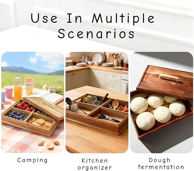 2 Pack Wooden Pizza Dough Proofing Box 16" x 12" w/Lids - Made From Natural Acacia Wood - Ideal Bread Proofing Box, Pizza Storage Container - Comes with 2 Adjustable Partitions & 1 Wood Shovel