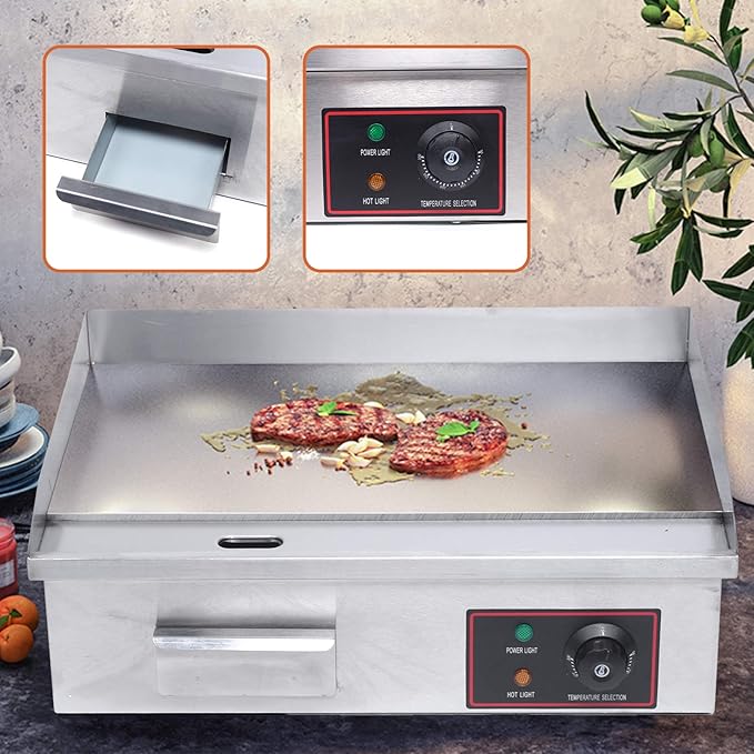 Electric Griddle, 1600W Flat Top Grill 50-300℃/122-572℉, Stainless Steel Teppanyaki Grill for Home Restaurant Snack Shop Street Food