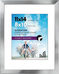 Americanflat 11x14 Picture Frame with Polished Crystal-Clear Glass - Use as 8x10 Frame with Mat or Display 11x14 Photo Without Mat - Signature Collection - Picture Frames for Wall Display - Silver