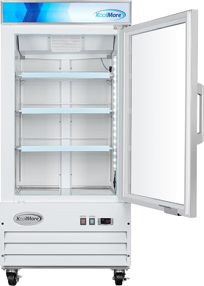 KoolMore 26 in. Commercial One Glass Door Display Upright Freezer Merchandiser in White 9 Cu. Ft. (MDF-1GD-9C-WH)