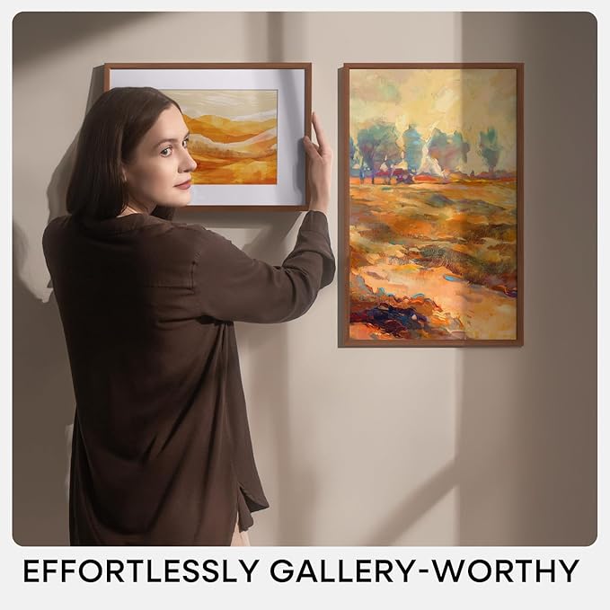 Homeforia 20 x 30 Walnut Frame, High End Dark Oak 20x30 Wooden Poster Frames with Mat 16x24, 20 x 30 Brown Wood Picture Frame Matted to 16 x 24, 30x20 Hanging Frame, Tempered Glass, Wall Kit, Set of 2