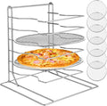 OMISTAR 6 Tier Pizza Rack With 6 Perforated 12 Inch Perforated Pizza Pans with Holes, 13.3' H x 12'' L x 12'' W Pizza Pan Rack Holder for Buffet Table, Easy Storage Multiple Pizzas (6 Tier)