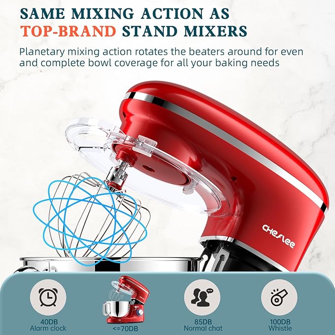 CHeflee Stand Mixer,660W 6+P With 6.5QT Stainless Steel Bowl,Dough Hook, Wire Whip & Beater,for Most Home Cooks (Blue)