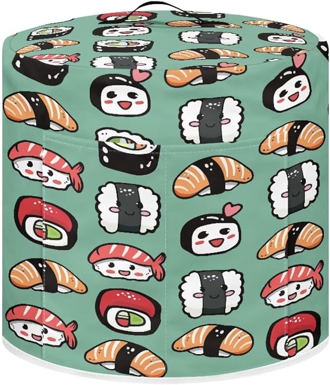 6 Quart Pressure Cooker Small Appliance Covers, Washable Dust Cover for Air Fryer Rice Cooker Kitchen Appliance Accessories with Storage Pockets, Sushi Print