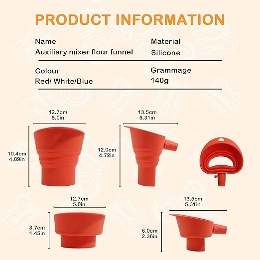 Silicone Foldable Flour Funnel for Kitchen Aid Mixer,Easy Pour No-Mess Attachment,Anti-Splash Accessory,Fits Tilt-Head 4.5–7 Qt (KSM151),Durable Dishwasher-Safe Baking Tool(White)