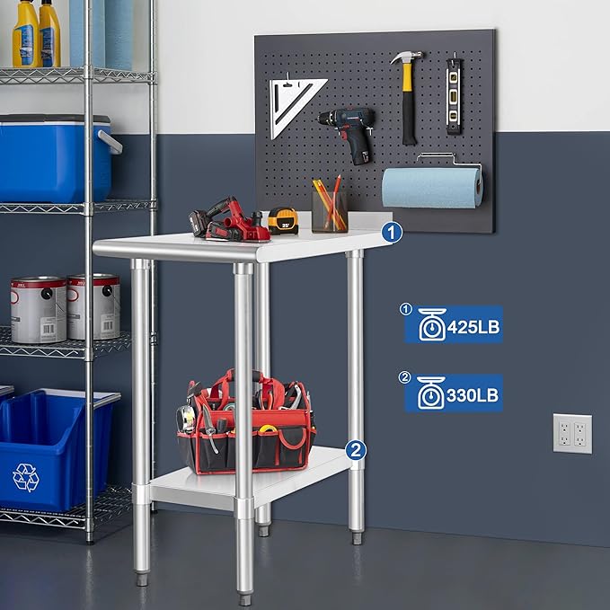 HARDURA Stainless Steel Commercial Work Table Prep Work Metal Table 30×18 Inches with Undershelf and 2" Backsplash Heavy Duty NSF 430 for Kitchen Food Prep