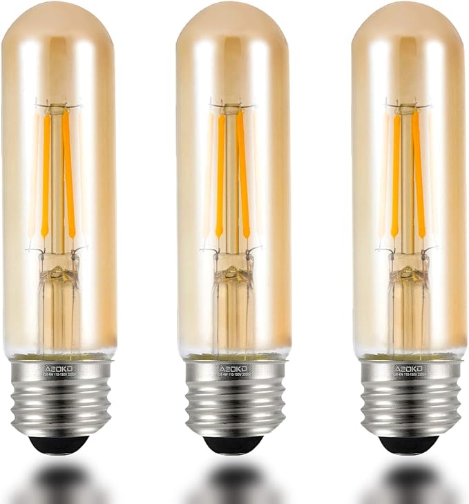 T10 LED Bulbs 2200K Warm White, 4W Amber Colored Tubular Edison Light Bulbs, E26 Medium Base,40 Watt Equivalent, Dimmable Tube Vintage Led Bulbs, LED Filament Bulb for Desk Lamp, Display Pendant Light