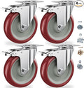 5 Inch Heavy Duty Casters with Brake - Set of 4, 1400lbs Capacity, Double Ball Bearing Non-Marking Caster Wheels, Plate Mount for Furniture, Cart, Workbench, Tool Cabinet, Garage Storage (4 Pack)