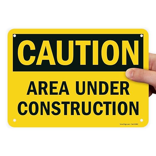 SmartSign - U9-1377-NP_7x10 "Caution - Area Under Construction" Sign | 7" x 10" Plastic Black on Yellow