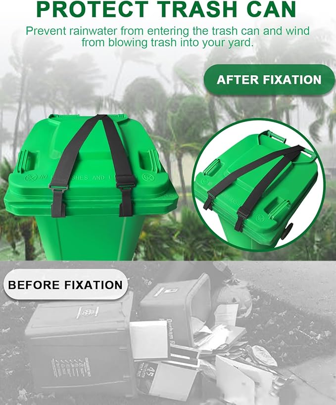 Adjustable Double Claw Trash Can Lock Strap to Prevent Raccoons, Mice, Dogs and Other Small Animals From Rummaging, Garbage Can Lid Lock Keeps Lid Securely in Place in Strong Winds (1 PC) | COMBATCH