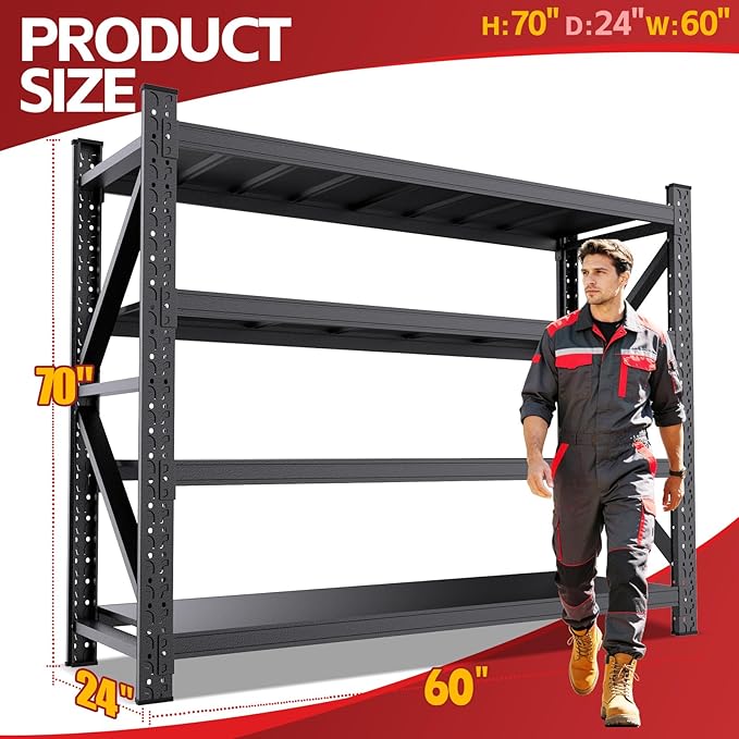 7000LBS Storage Shelves Heavy Duty, Metal Storage Shelves 4 Tier Units Adjustable Utility Rack Shelf, Heavy Duty Garage Racks Shelving for Basement, Industrial, Garage Shelving 60" W x 24" D x 70" H