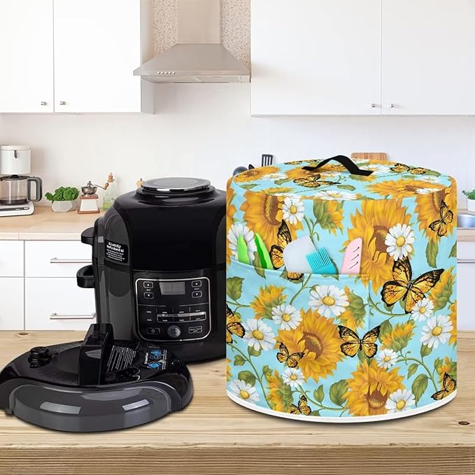 Butterfly and Sunflower Kitchen Decor Accessories Appliance Dust Cover for Electric Pressure Cooker/Air Fryer/Rice Cooker/Steamer/Toaster,Pressure Cooker Cover 8 qt