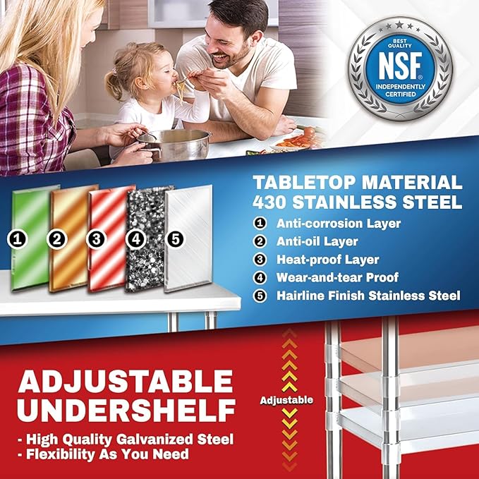 DuraSteel 30x60 NSF Stainless Steel Cart Work Table - Heavy Duty Rolling Food Prep Table Countertop Island - Metal Utility Cart on Wheels Caster, Grill Stand Storage Outdoor Kitchen Tables Bar Top