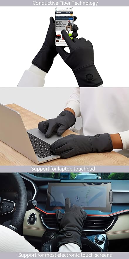 CUEHEAT Heated Glove Liners, Flexible Ultrathin, Touchscreen, 7.4V Rechargeable Battery Electric Heating Thin Gloves