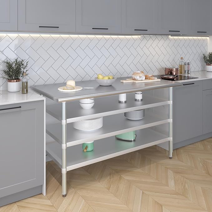 30 in. x 60 in. Stainless Steel Work Table with Three Bottom Shelves | NSF Kitchen Prep Table | Utitly Metal Table