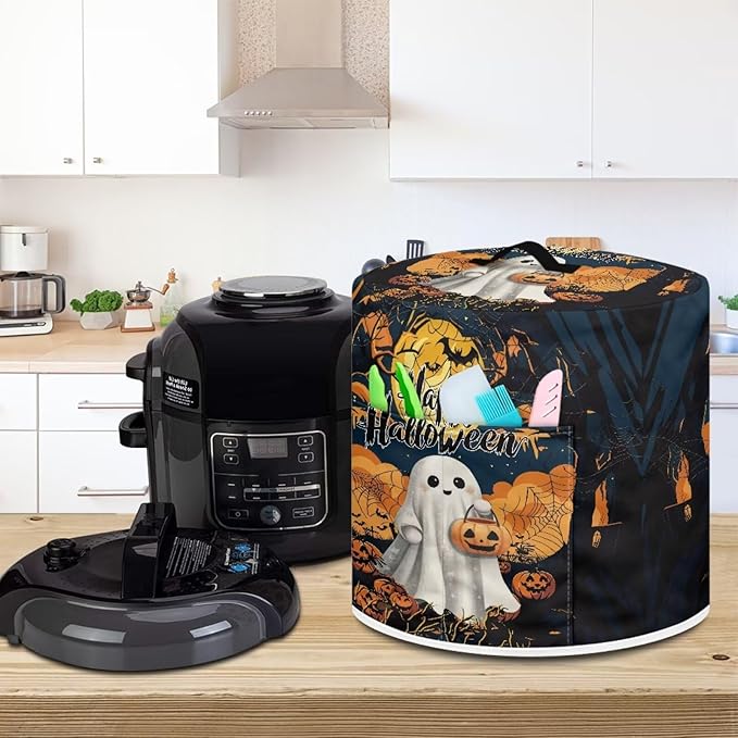 Dust Cover for Kitchen Appliance for 8 Quart Pressure Cooker Air Fryer Rice Cooker Dust Cover with Top Handle and Pocket Happy Halloween Ghost Print