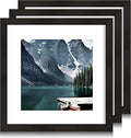11x11 Black Picture Frame set of 3, Made of Wooden Square Photo frame - Displays 8x8 Picture With Mat or 11 x 11 Without Mat, Desktop and Wall Mounting Collage Frame set