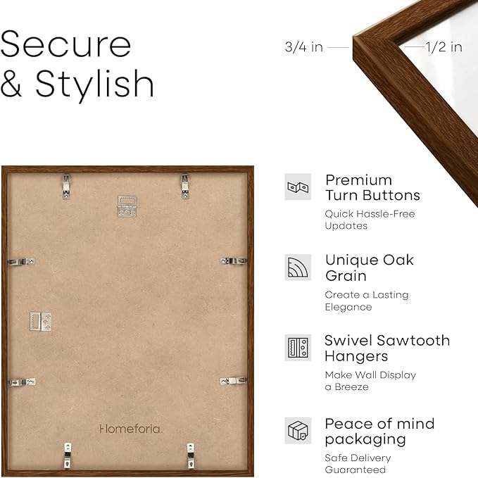Homeforia 11x18 Brown Diploma Frame with Photo, High End Oak 11 x 18 Certificate Wood Frame with Mat 8.5 x 11 Diploma and 5x7 Picture, Walnut Wooden Document Frames, Tempered Glass, Wall Kit, Set of 1