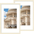 Vittanly 11x17 Picture Frame Set of 2, Solid Wood Frame for Wall Art Photo and Prints, Display Photo 8x12 with Mat or 11x17 without Mat, White