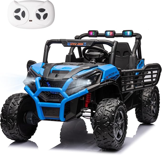 24V 2 Seater Ride On Car for Kids, Electric Car with Remote Control, Battery Powered Side by Side Ride On UTV, 4x4 Ride On Truck with Bluetooth, Blue