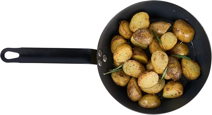 Restaurantware-Met Lux 9 Inch Fry Pan, 1 Lightweight Frying Pan - Induction-Ready, Triple-Riveted, Black Carbon Steel Cooking Skillet, Durable, For Searing, Sauteing, And Browning Food