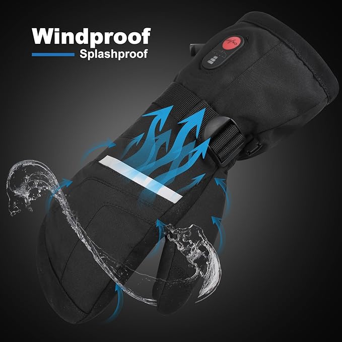 Heated Ski Gloves, Unisex Winter Skiing Gloves, 7.4V Battery Power Rechargeable Heating Glove for Women & Men Skiing, Snowboarding, Snowmobile, Outdoor Sports