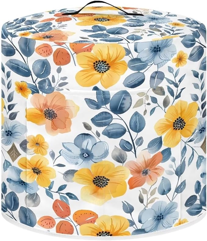TODIYADDU White Bule Floral Pressure Cooker Cover for Women Trendy Instant Pot Cover with Top Handle and Pocket Kitchen Appliance Cover Dust Cover for 3 Quart Instant Pot and Extra Accessories