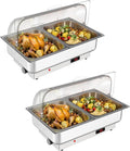 2 Pack Rectangular Chafing Dish Electric Buffet Set,2 x 4.5QT Half-Size Stainless Steel Food Servers and Warmers with Temperature Control for Catering, Wedding and Parties