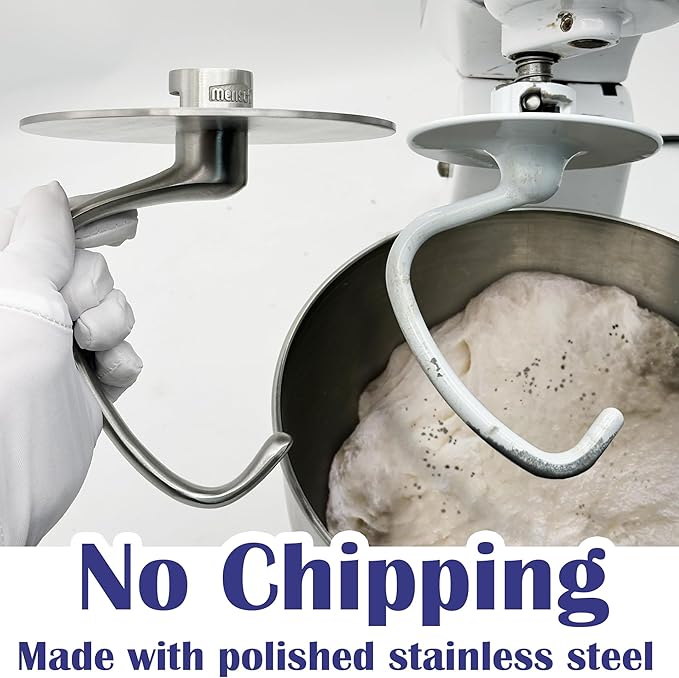 Anti-Climb Stainless Steel Dough Hook for KitchenAid 4.5-5 Qt Tilt-Head Mixers, with 5.1" Shield to Stop Dough Climbing, Replaces K45DH