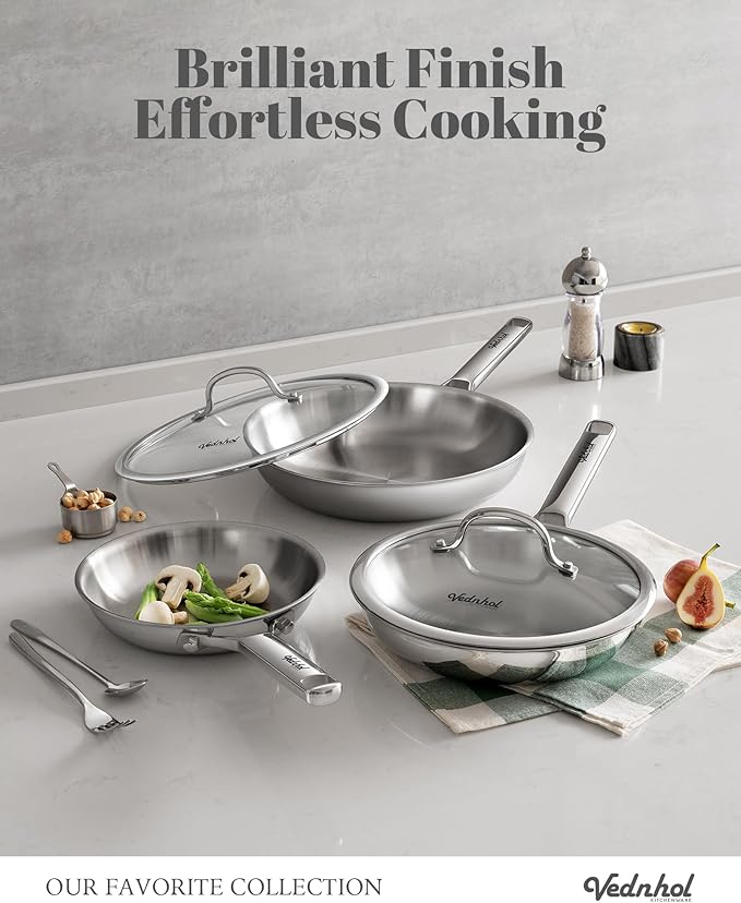 Stainless Steel Frying Pan Set,8"&10"&12" Tri-Ply Stainless Steel Pans,Skillet,Frying Pan Stainless Steel,PFOA&PTFE Free,Dishwasher&Oven Safe,Induction Compatible Steel Pans for Cooking