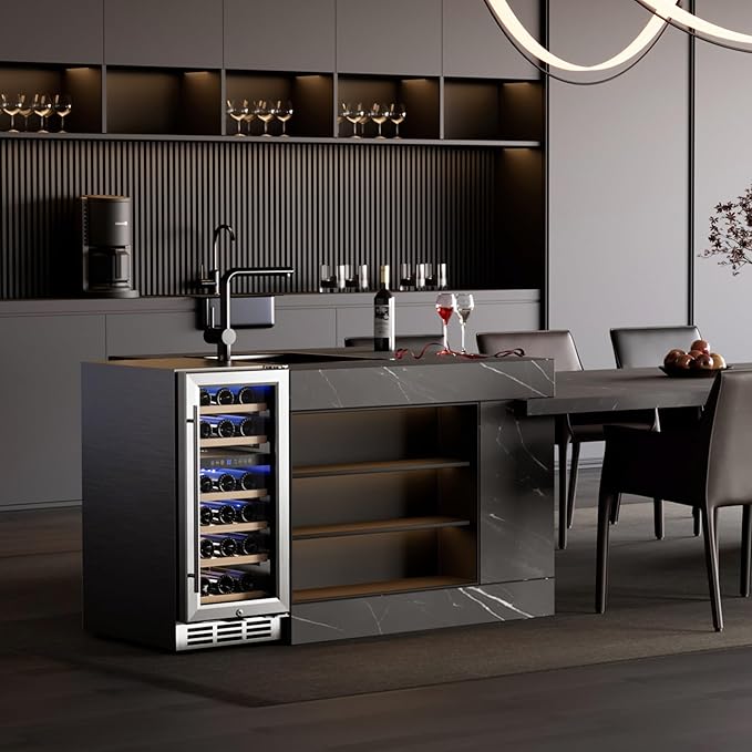 EUHOMY 15 Inch Wine Fridge, 33 Bottle Dual Zone Wine Cooler Refrigerator with Glass Door, Built-In or Freestanding Wine Refrigerator with Digital Temperature Control, for Home, Bar, Office