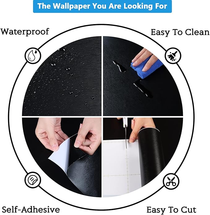 CRE8TIVE Wide 36"x118" Black Stainless Steel Contact Paper for Kitchen Wallpaper Peel and Stick Black Contact Paper Waterproof Adhesive Brushed Metallic Wallpaper for Appliances Backsplash Furniture