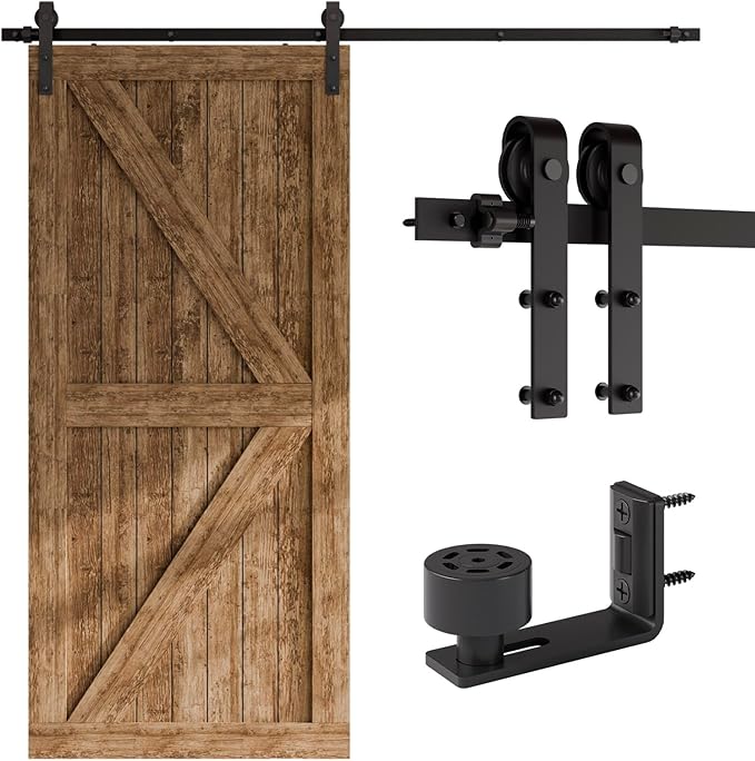 CCJH 6FT Single Sliding Barn Door Hardware Kit Black Basic Roller Carbon Steel Hanger Flat Track System for Closet Kitchen 1 Door 36 inch Wide
