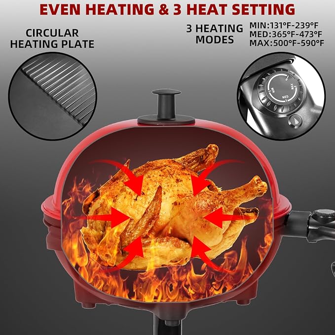 Electric Grill Outdoor/Indoor,Portable BBQ Grill with Nonstick Surface,200 Square Inches Indoor Electric Barburcue Grill with Adjustable Heat,Stand/Tabletop,for Patio/Yard/Home(Red)