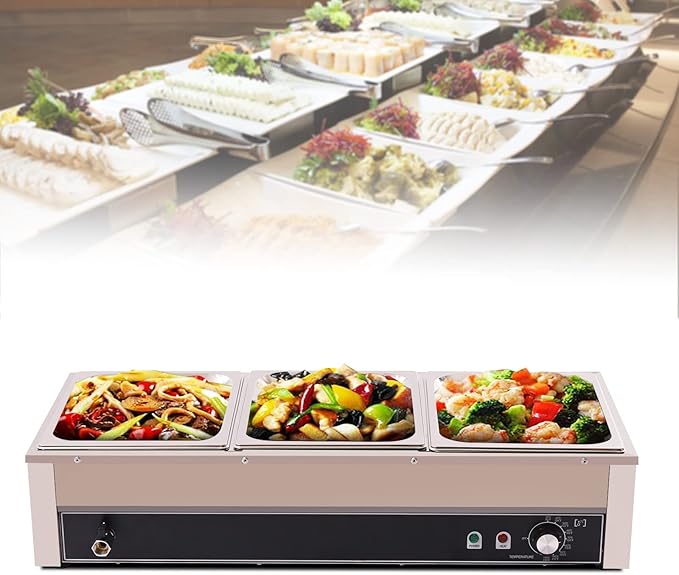 3-Pan Commercial Food Warmer, 1500W 21QT Electric Stainless Steel Steam Table with 30-85°C Temp Control, Buffet Food Warmer with Lids for Restaurant/Café