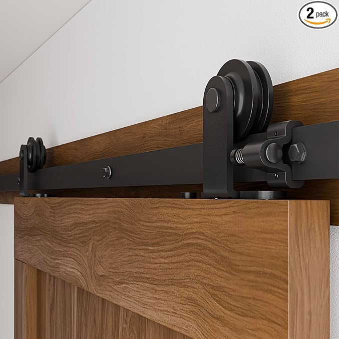 CCJH 5.5FT Sliding Barn Door Hardware Kit Heavy Duty Smoothly and Silently Easy to Install Fit 33" Width Single Door Panel T-Shaped Style Black