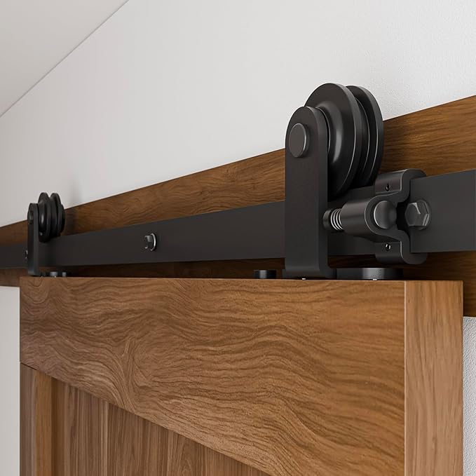 CCJH 8FT Sliding Barn Door Hardware Kit, Heavy Duty, Smoothly and Silently, Easy to Install, Fit 48" Width Single Door Panel, T-Shaped Style Black