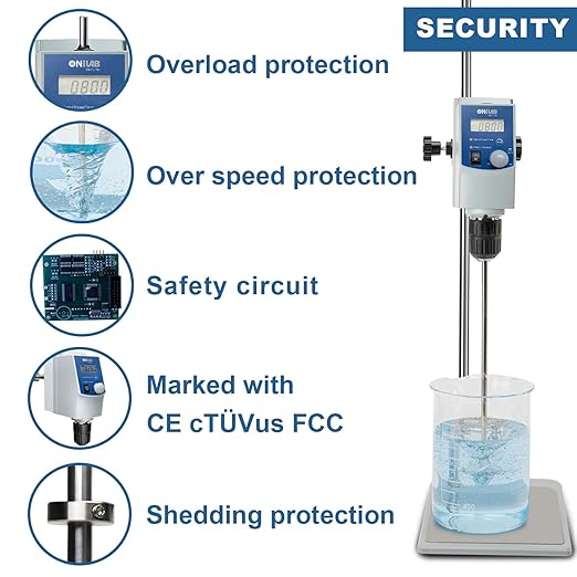 ONiLAB Electric Overhead Stirrer, LCD Digital Overhead Stirrer Mixer with Stirring Rod and Stand，Powerful 70L ，100000 mPas ， 50~1100RPM （Stand Included), Dark Blue
