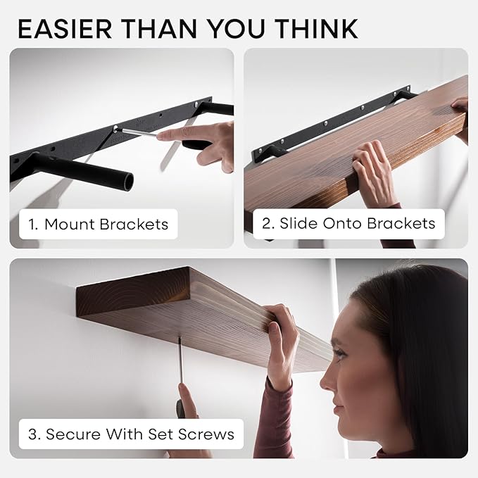 Homeforia Classic Walnut 12 inch Floating Shelf, High End Solid Real Wood Small 12inch Floating Shelves for Wall Mounted, 12in Floating Shelves, Heavy Duty Bracket, 12 X 6.5 X 1.75 inches, Set of 3