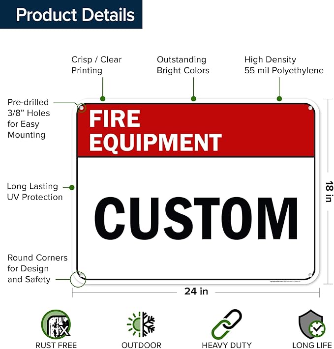 Custom Fire Equipment Sign, Ansi Sign, Osha Compliant, 18x24 Inches, 55 mil thick HDPE (high density polyethylene), Made in USA by My Sign Center